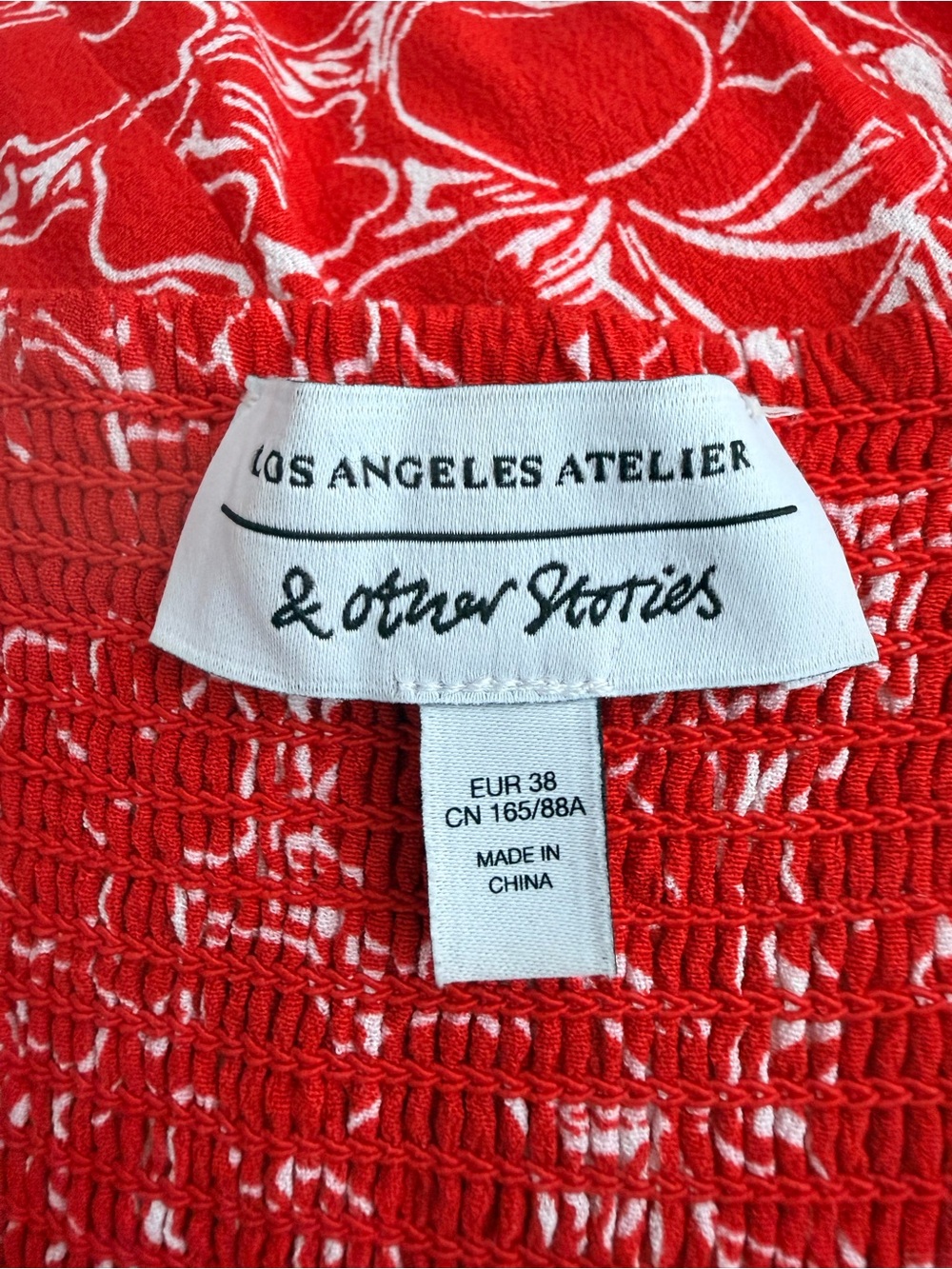 & Other Stories Red Floral Ruched Midi Dress Women EU 38 US 8 Viscose Side Slit - Picture 6 of 11